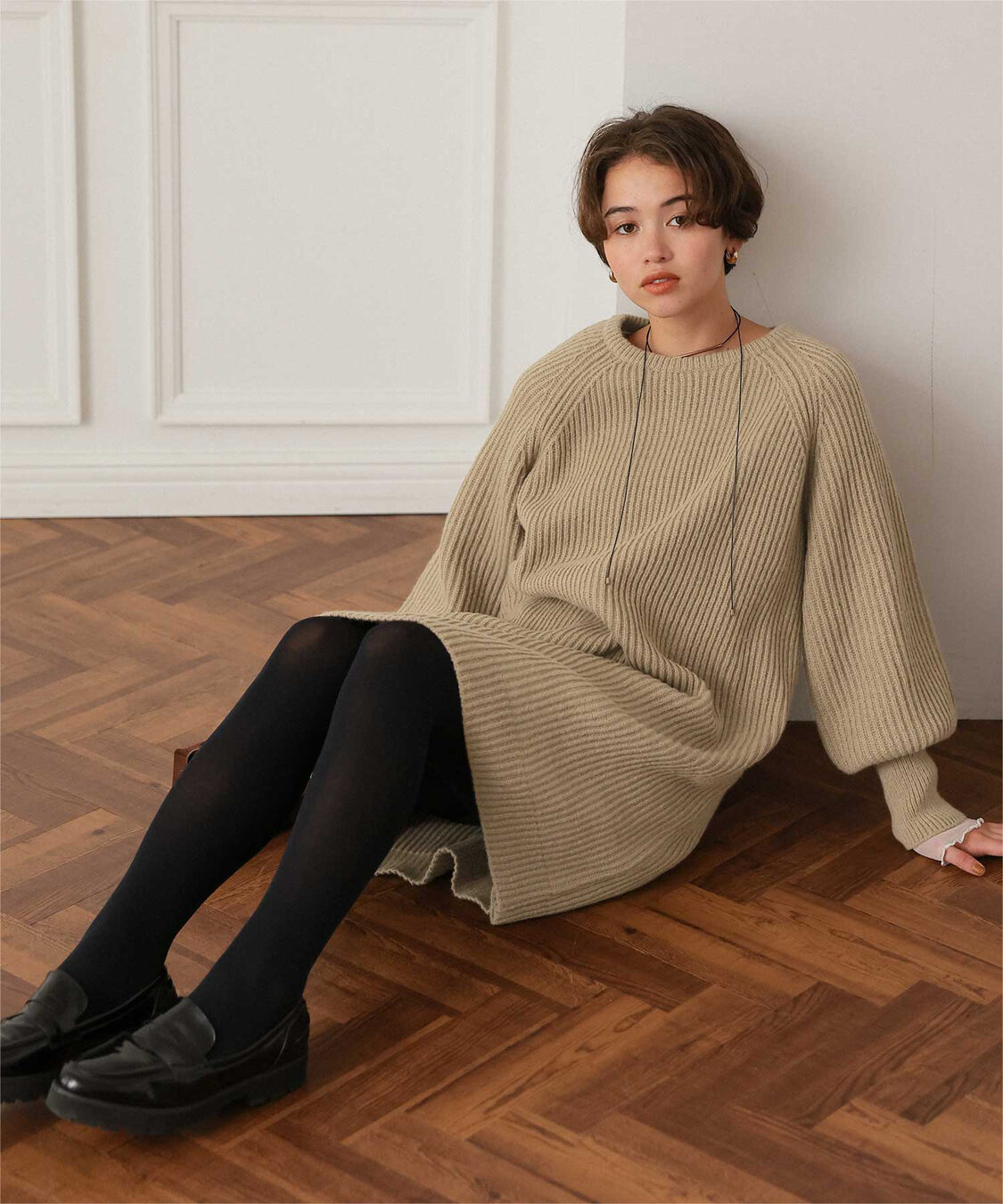 titivate「ボリュームスリーブニットミニワンピース」|ワンピース|