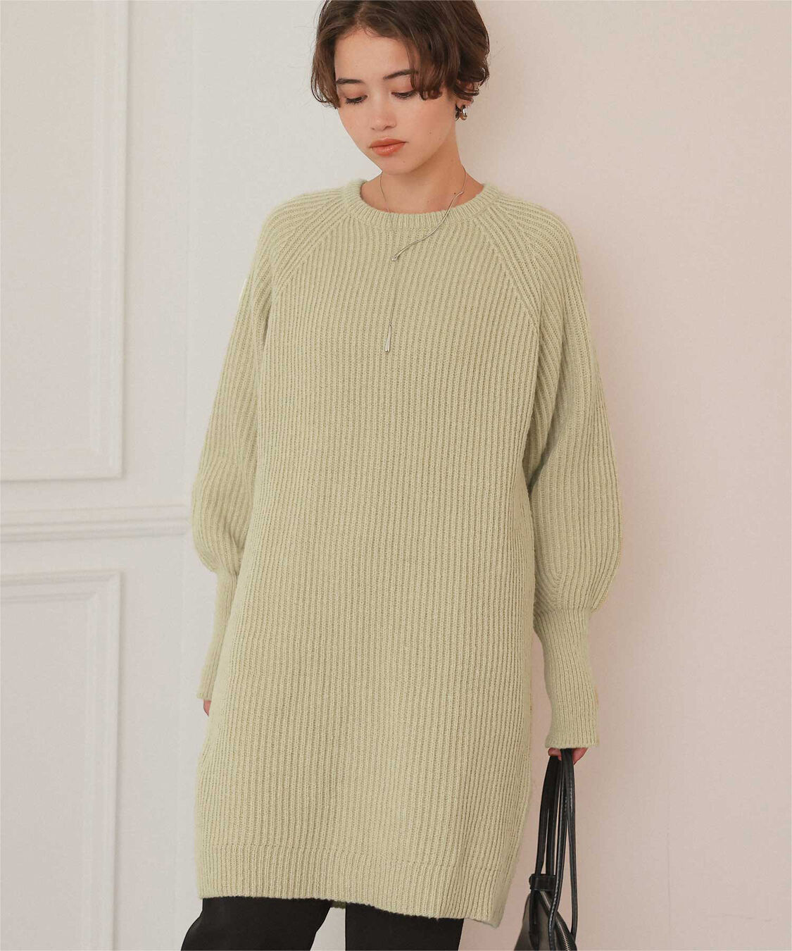 titivate「ボリュームスリーブニットミニワンピース」|ワンピース|ライトグリーン