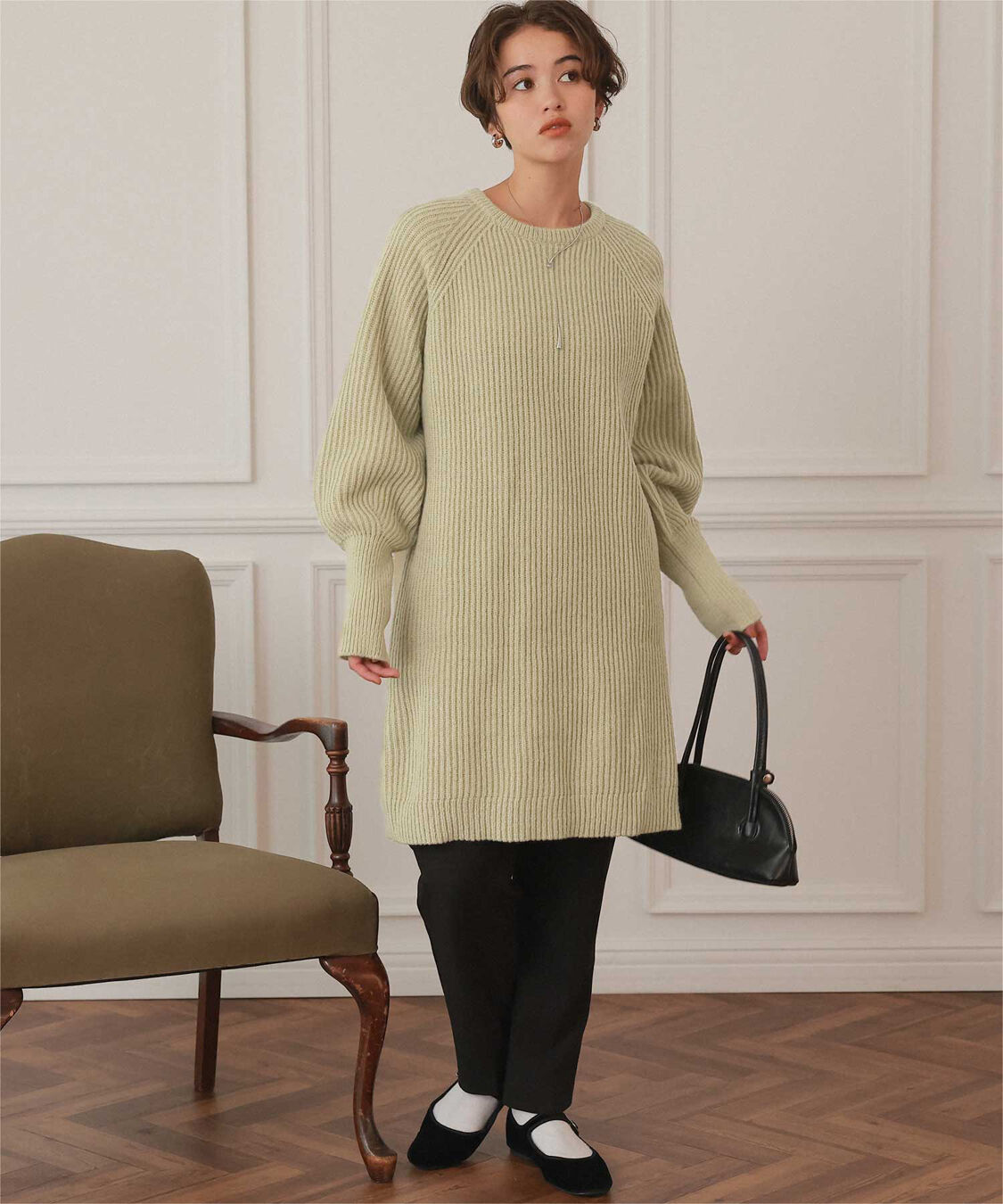 titivate「ボリュームスリーブニットミニワンピース」|ワンピース|