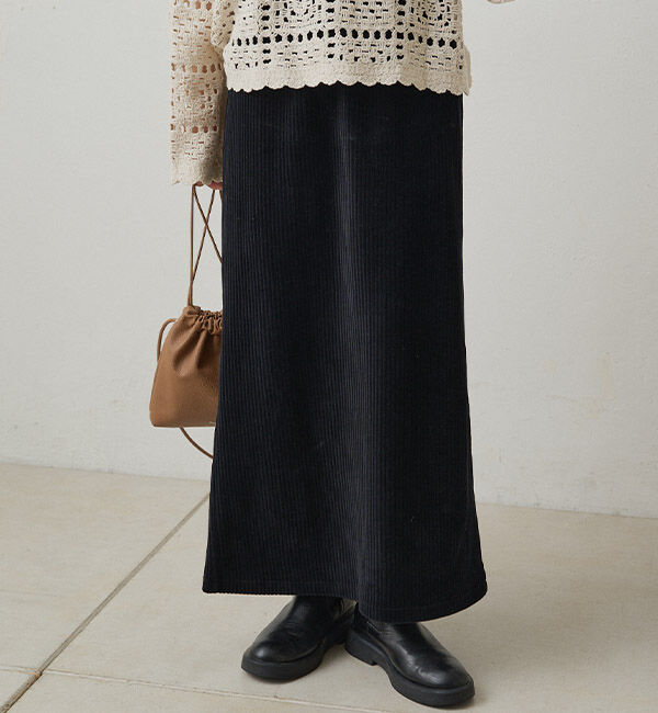  「【サイズ展開/＠yns628＆＠e_r_i_125企画】ストレッチコールスカート」|スカート|ブラック