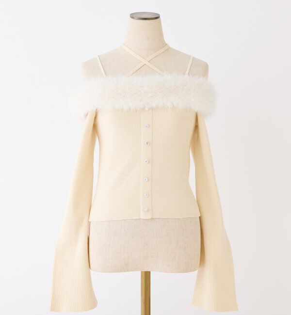  「キラキラボタンファーオフショルニット」|ニット・セーター|