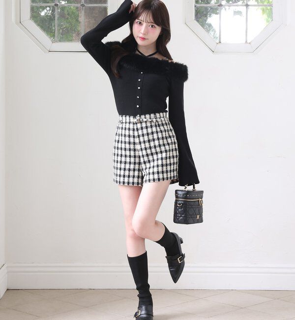  「キラキラボタンファーオフショルニット」|ニット・セーター|