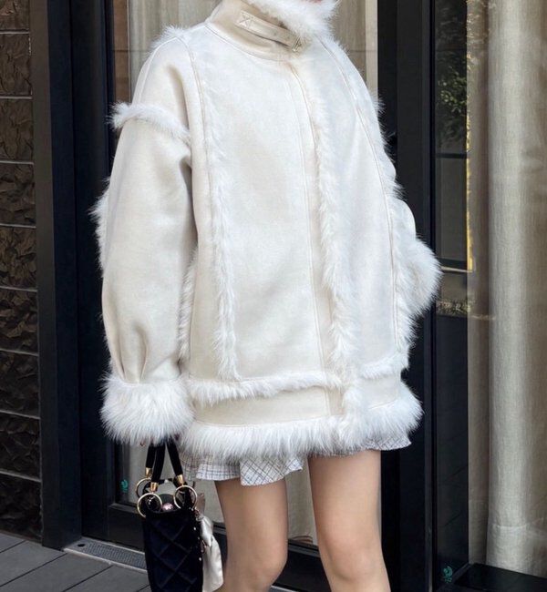  「フェイクムートンロングジャケット」|ダウンベスト・ベスト|オフホワイト