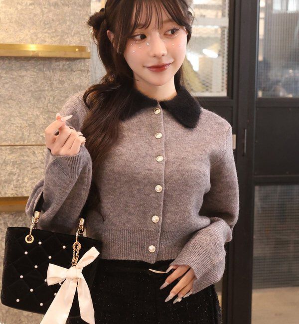  「シャギー襟配色ポロニット」|ニット・セーター|