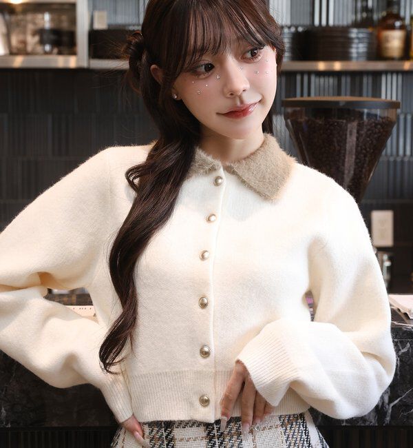  「シャギー襟配色ポロニット」|ニット・セーター|