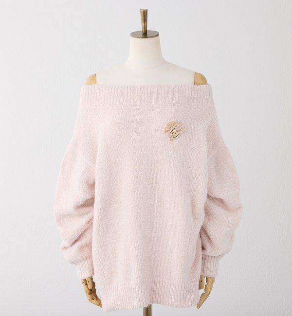  「ブローチ付きベロアモールミニニットワンピース」|ワンピース|