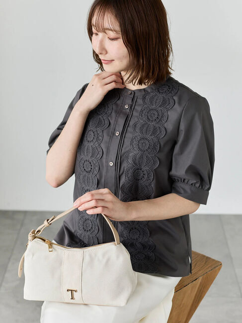 Te chichi「ピンタック&レース5分袖ブラウス」|シャツ・ブラウス|チャコールグレー