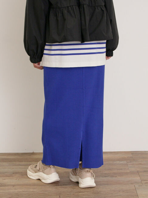 Samansa Mos2「セルフカットリブナロースカート」|スカート|ブルー