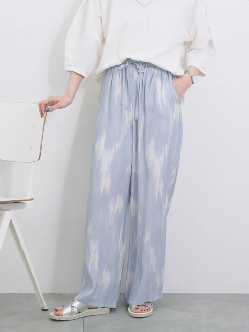 Samansa Mos2 blue「【接触冷感】水彩柄イージーパンツ」|その他|