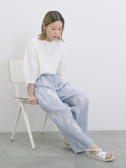 Samansa Mos2 blue「【接触冷感】水彩柄イージーパンツ」|その他|