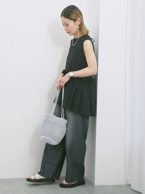 Samansa Mos2 blue「◎【接触冷感】ドッキングノースリーブプルオーバー」|Tシャツ・カットソー|