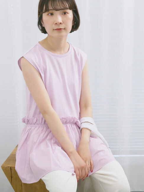 Samansa Mos2 blue「◎【接触冷感】ドッキングノースリーブプルオーバー」|Tシャツ・カットソー|