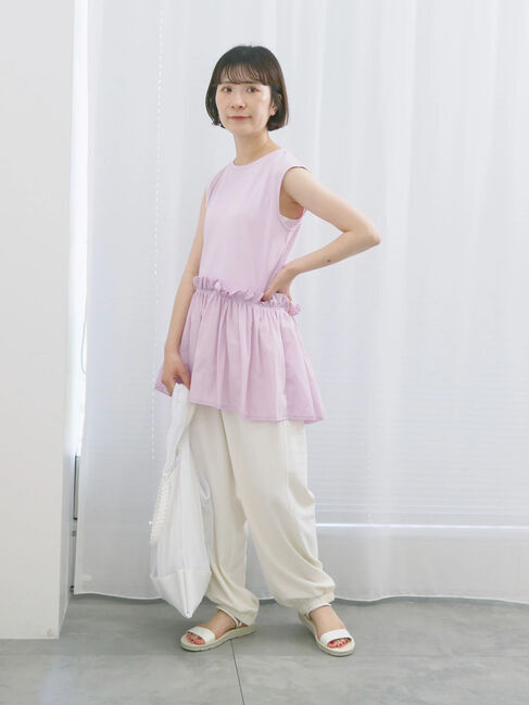 Samansa Mos2 blue「◎【接触冷感】ドッキングノースリーブプルオーバー」|Tシャツ・カットソー|