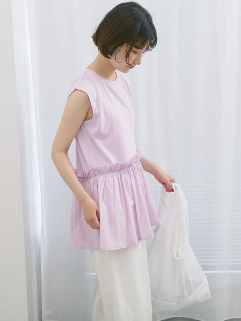 Samansa Mos2 blue「◎【接触冷感】ドッキングノースリーブプルオーバー」|Tシャツ・カットソー|