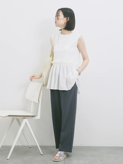 Samansa Mos2 blue「◎【接触冷感】ドッキングノースリーブプルオーバー」|Tシャツ・カットソー|