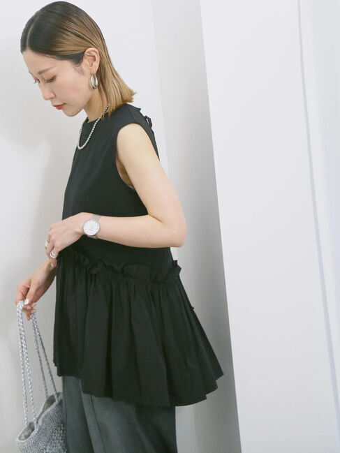 Samansa Mos2 blue「◎【接触冷感】ドッキングノースリーブプルオーバー」|Tシャツ・カットソー|ブラック