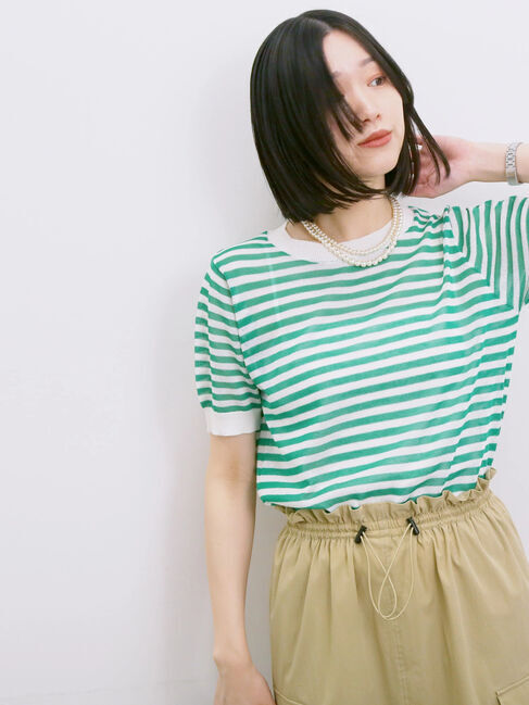 Samansa Mos2 blue「◎ボーダーニットプルオーバー」|ニット・セーター|グリーン