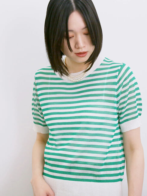 Samansa Mos2 blue「◎ボーダーニットプルオーバー」|ニット・セーター|