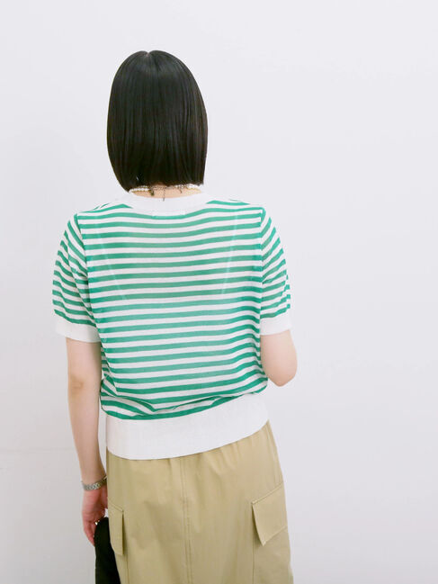 Samansa Mos2 blue「◎ボーダーニットプルオーバー」|ニット・セーター|