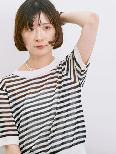 Samansa Mos2 blue「◎ボーダーニットプルオーバー」|ニット・セーター|