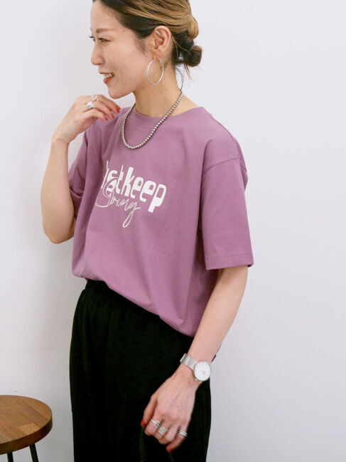 Samansa Mos2 blue「【接触冷感】ロゴプリントTシャツ」|Tシャツ・カットソー|