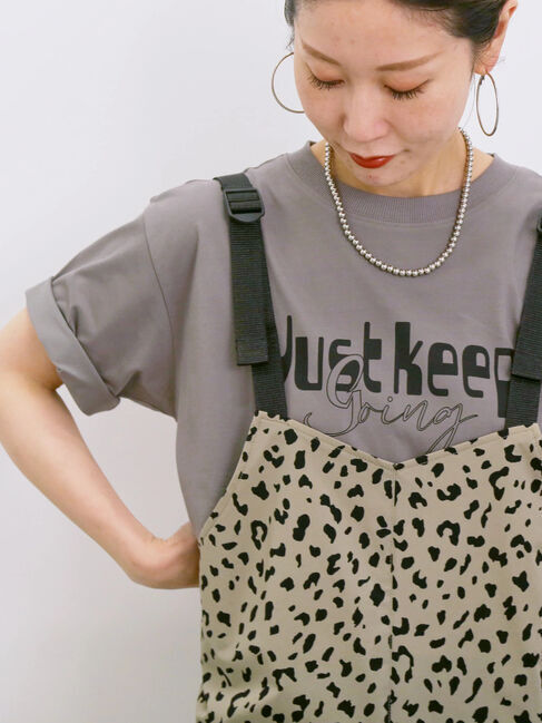 Samansa Mos2 blue「【接触冷感】ロゴプリントTシャツ」|Tシャツ・カットソー|グレー