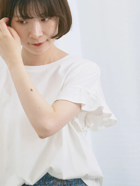 Samansa Mos2 blue「【USAコットン】フリルTシャツ」|Tシャツ・カットソー|オフホワイト