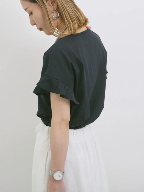 Samansa Mos2 blue「【USAコットン】フリルTシャツ」|Tシャツ・カットソー|