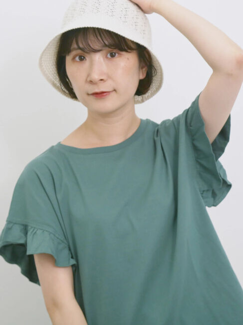 Samansa Mos2 blue「【USAコットン】フリルTシャツ」|Tシャツ・カットソー|