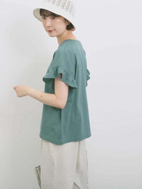 Samansa Mos2 blue「【USAコットン】フリルTシャツ」|Tシャツ・カットソー|