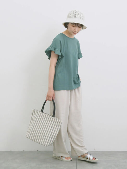 Samansa Mos2 blue「【USAコットン】フリルTシャツ」|Tシャツ・カットソー|