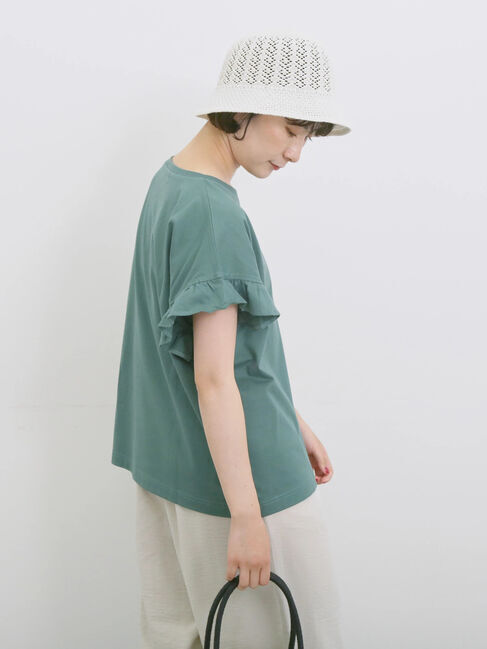 Samansa Mos2 blue「【USAコットン】フリルTシャツ」|Tシャツ・カットソー|