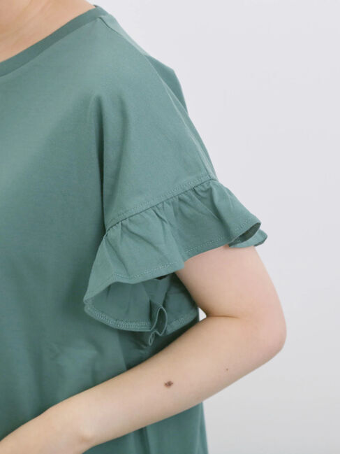 Samansa Mos2 blue「【USAコットン】フリルTシャツ」|Tシャツ・カットソー|