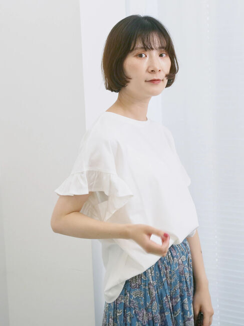 Samansa Mos2 blue「【USAコットン】フリルTシャツ」|Tシャツ・カットソー|