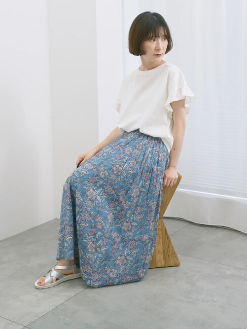 Samansa Mos2 blue「【USAコットン】フリルTシャツ」|Tシャツ・カットソー|