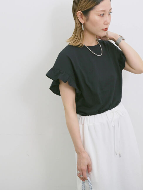 Samansa Mos2 blue「【USAコットン】フリルTシャツ」|Tシャツ・カットソー|