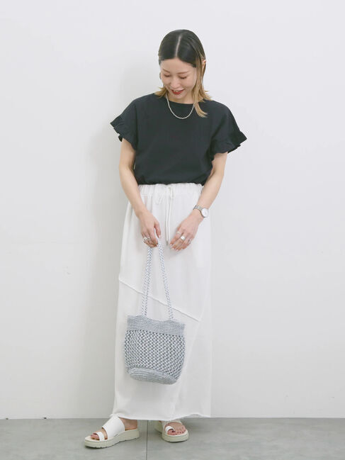 Samansa Mos2 blue「【USAコットン】フリルTシャツ」|Tシャツ・カットソー|