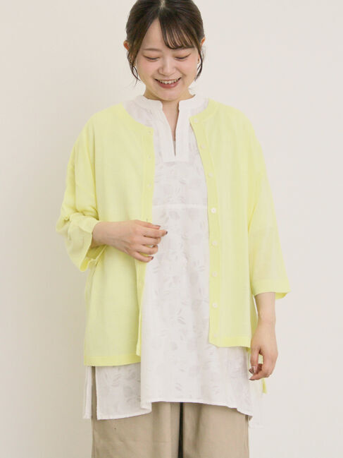 Samansa Mos2「[接触冷感]花刺繍七分袖クルーネックカーディガン」|カーディガン|イエロー