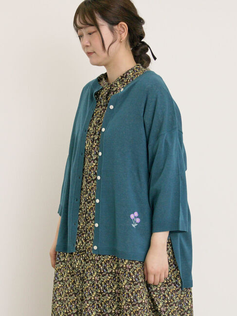 Samansa Mos2「[接触冷感]花刺繍七分袖クルーネックカーディガン」|カーディガン|