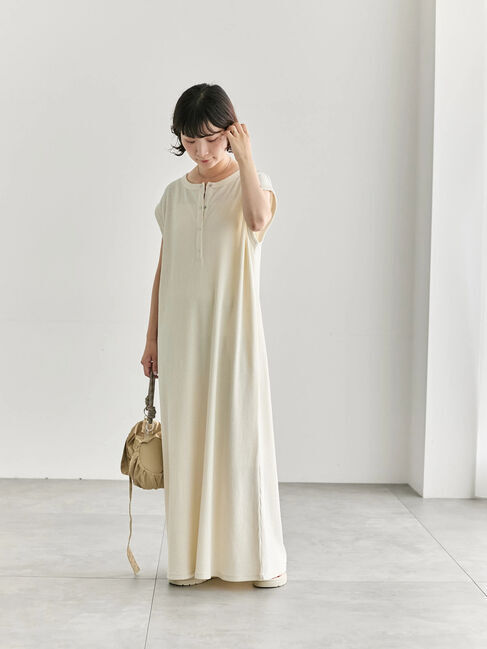 Samansa Mos2 blue「◎ヘンリーネックテレコワンピース」|ワンピース|