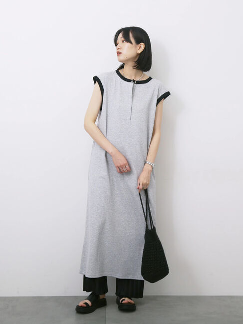 Samansa Mos2 blue「◎ヘンリーネックテレコワンピース」|ワンピース|