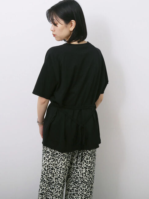 Samansa Mos2 blue「◎【接触冷感】ウエストリボンTシャツ」|Tシャツ・カットソー|