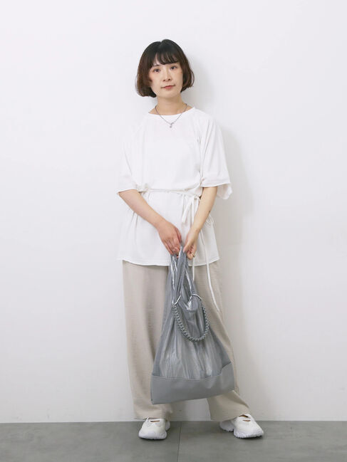 Samansa Mos2 blue「◎【接触冷感】ウエストリボンTシャツ」|Tシャツ・カットソー|