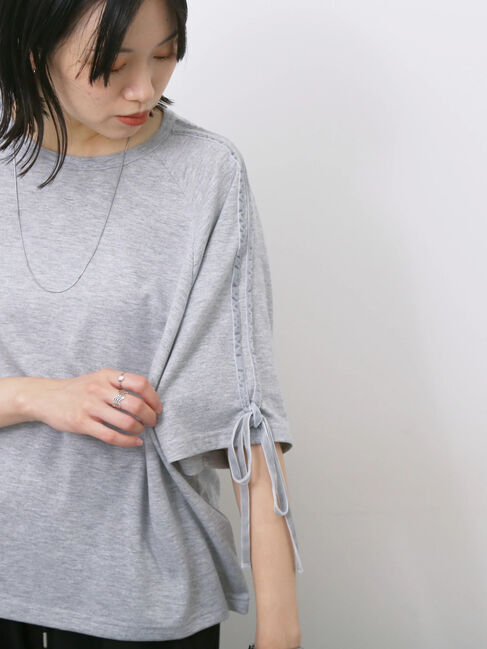 Samansa Mos2 blue「◎【接触冷感】ベロアラインリボンTシャツ」|Tシャツ・カットソー|