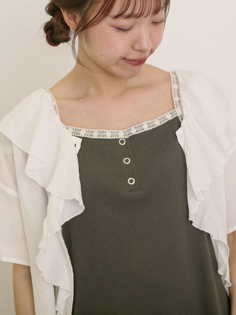 Samansa Mos2「裾レイヤード風レースキャミ」|キャミソール|チャコールグレー