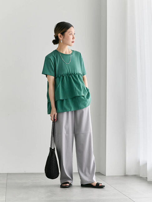 Samansa Mos2 blue「【接触冷感】ドッキングティアードプルオーバー」|Tシャツ・カットソー|