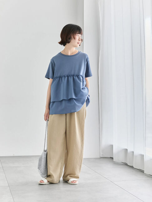 Samansa Mos2 blue「【接触冷感】ドッキングティアードプルオーバー」|Tシャツ・カットソー|