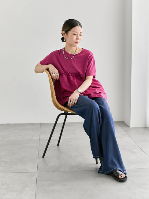 Samansa Mos2 blue「【接触冷感】ドッキングティアードプルオーバー」|Tシャツ・カットソー|