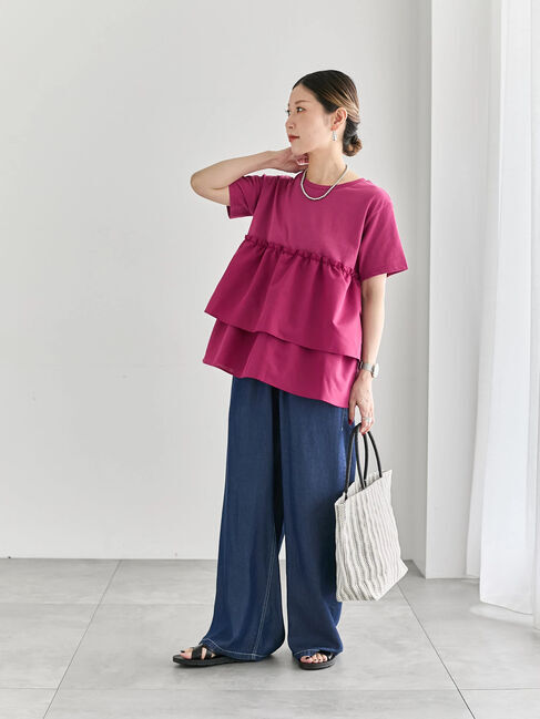 Samansa Mos2 blue「【接触冷感】ドッキングティアードプルオーバー」|Tシャツ・カットソー|