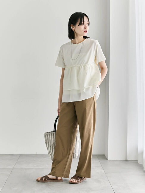 Samansa Mos2 blue「【接触冷感】ドッキングティアードプルオーバー」|Tシャツ・カットソー|